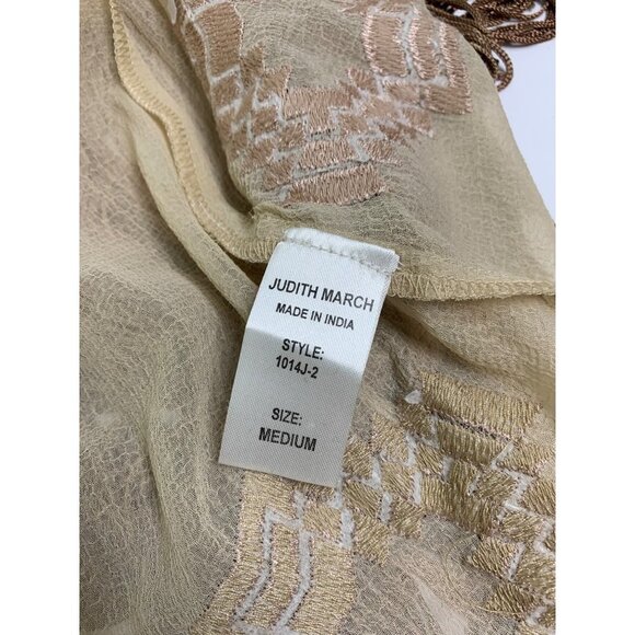 Judith March Cream Cardigan Duster With Embroidery And Brown Fringe Size Medium - Picture 12 of 15